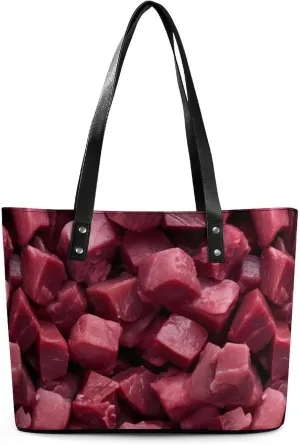 Beef Cubes Novelty Fashion Women's Handbags Printed Tote Bag Shoulder Purse Top Handle With Pocket 11 X 11.5 X 5.5 Inch