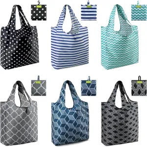 BeeGreen Foldable Reusable Grocery Bags - Heavy Duty 6 Pack with Handles | Large Holiday Gift for Women & Men, Birthday Gift Ideas,Collapsible Cloth Storage for Market Trips, Beach Outings​