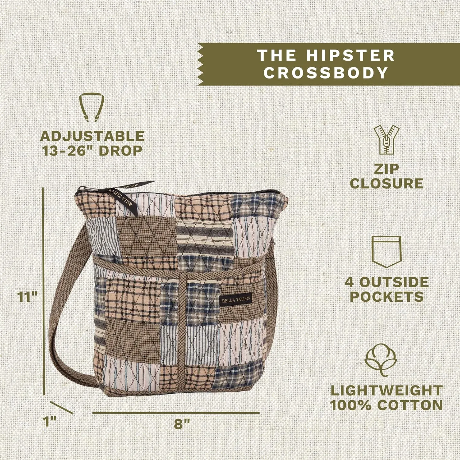 Bella Taylor Hipster Crossbody Purse for Women | Medium Size Shoulder Bag with Adjustable Strap