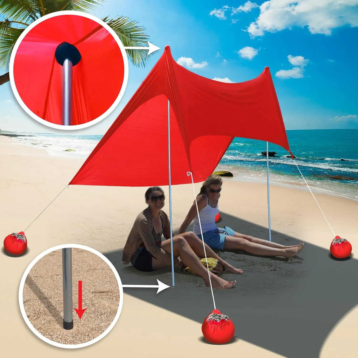 BenefitUSA 7'X7' Beach Tent with Sand Anchors - Portable Canopy Beach Sunshade Shelter UV Protected (Red)