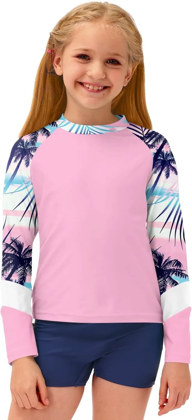 BesserBay Girl's UPF 50  Quick-Dry Tropical Long Sleeve Rash Guard Shirt 4-14 Years