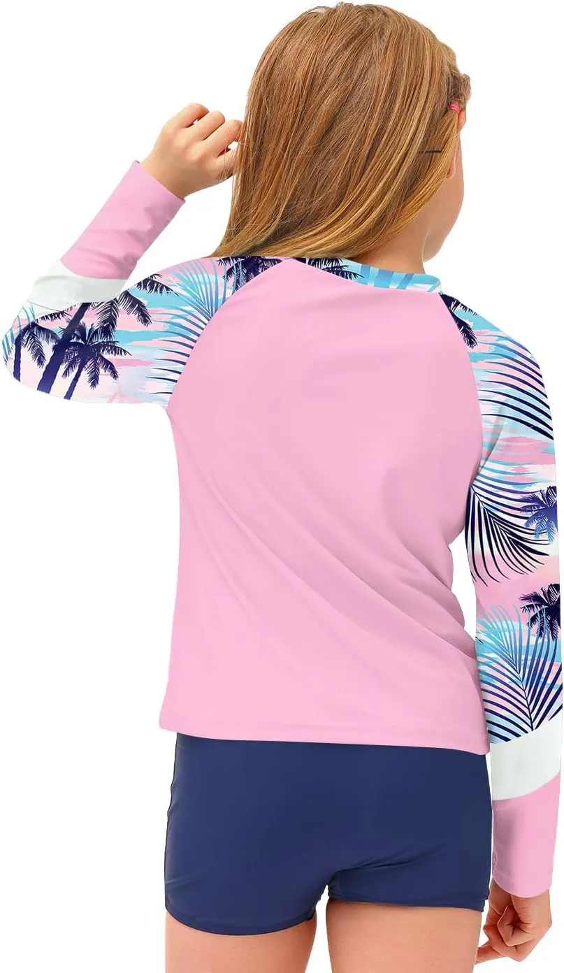 BesserBay Girl's UPF 50  Quick-Dry Tropical Long Sleeve Rash Guard Shirt 4-14 Years