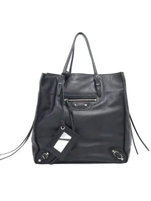 Black 357330 Balenciaga Reliable shipping Papier Price-busting Around Calfskin Zip Tote Bag A5 Balenciaga