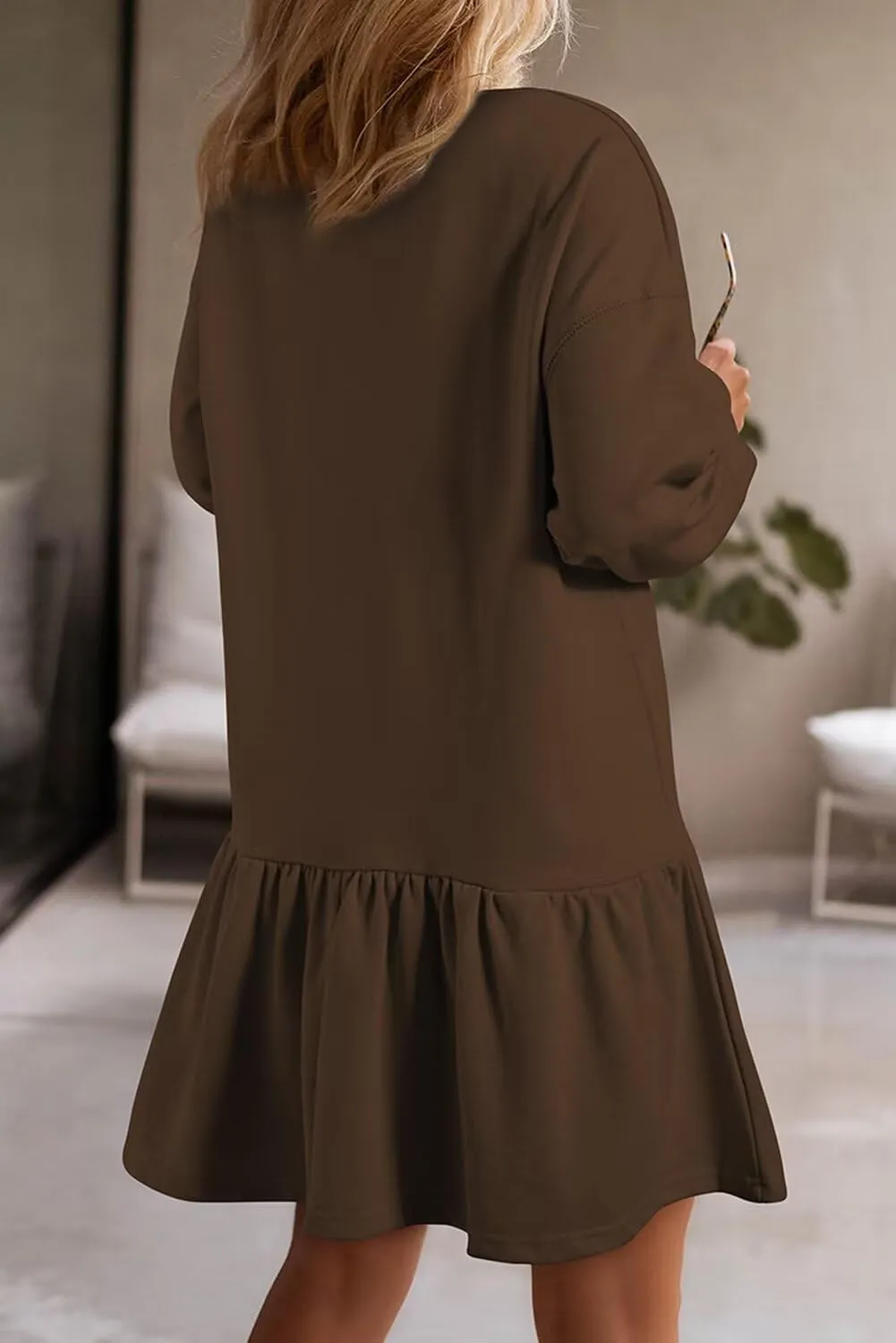 BLENCOT Womens 2025 Fall Long Sleeve Pullover Tops Crewneck Rib Knit Patchwork Sweatshirt Dress Casual Mini Dresses