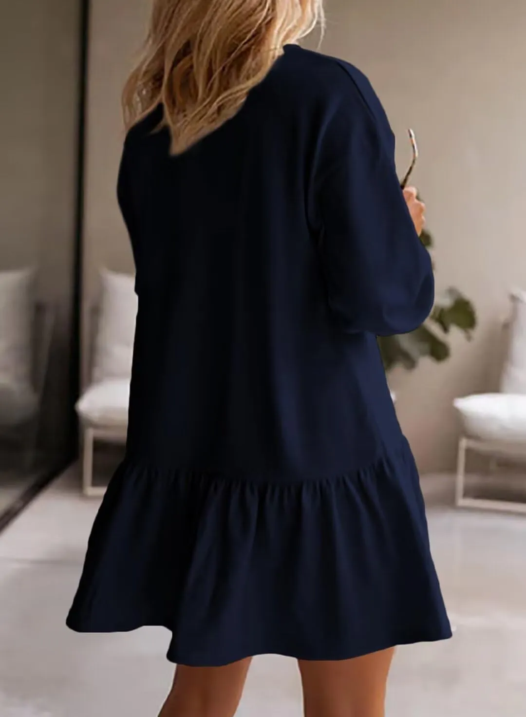 BLENCOT Womens 2025 Fall Long Sleeve Pullover Tops Crewneck Rib Knit Patchwork Sweatshirt Dress Casual Mini Dresses