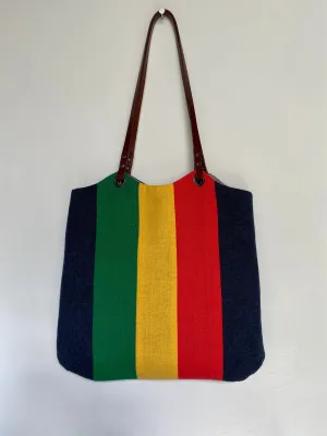 Blockwork Tote Bag - indigo, emerald, marigold and red stripe