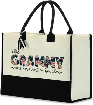 Blue Leaves Grandma Birthday Gifts Mom Gifts Floral Waterproof Large Reusable Grocery Bags Tote Bag Mothers Day for Granny