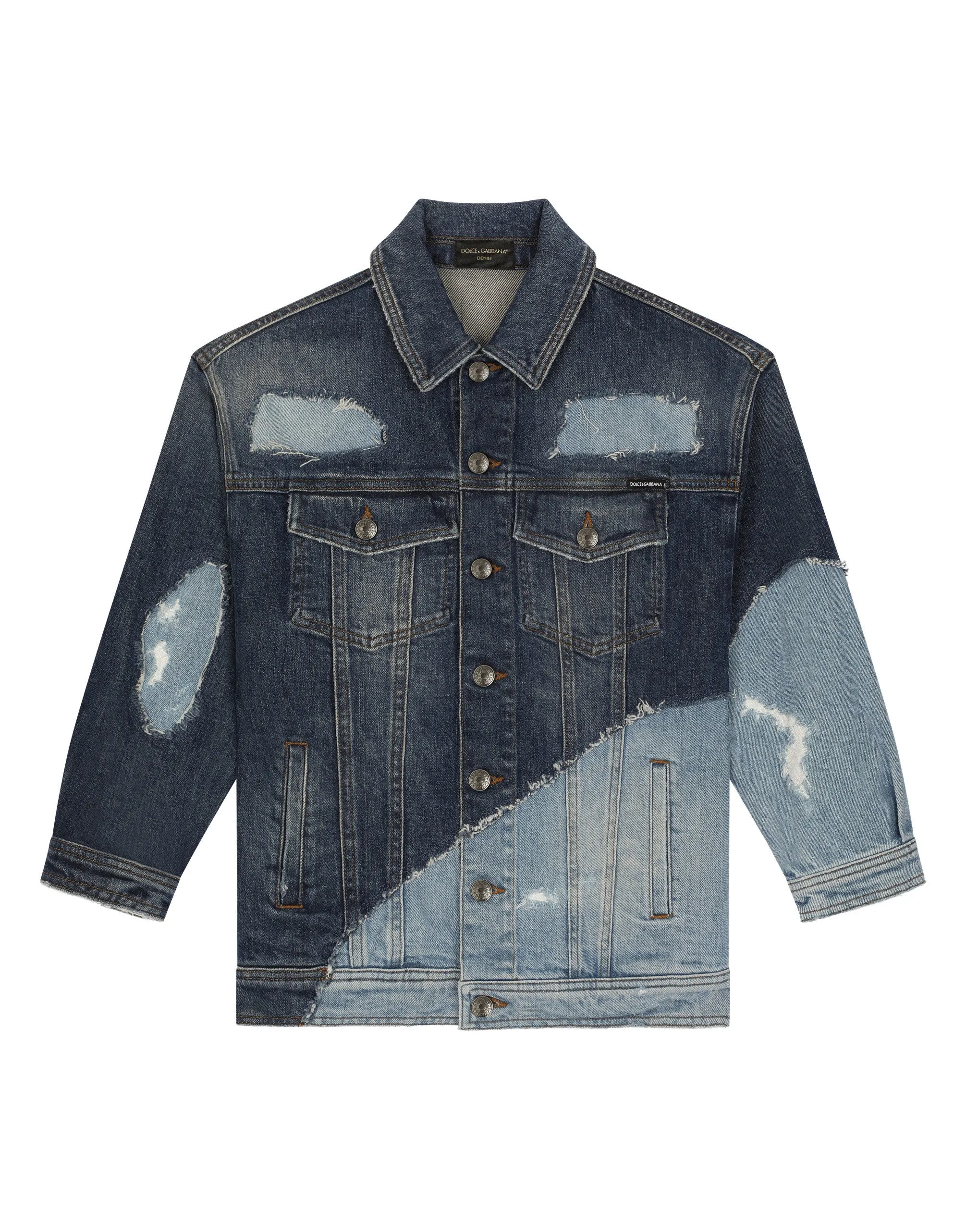 Blue patchwork denim jacket