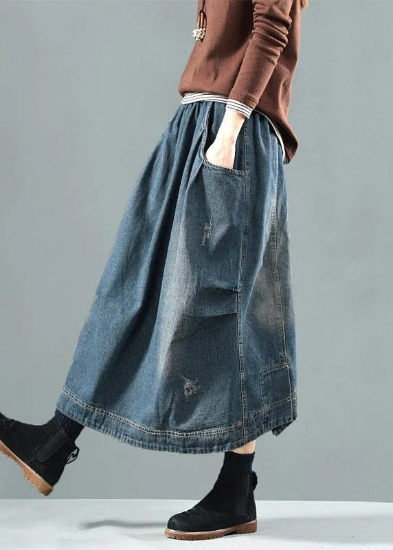 Blue Retro Quilted  Denim Skirt