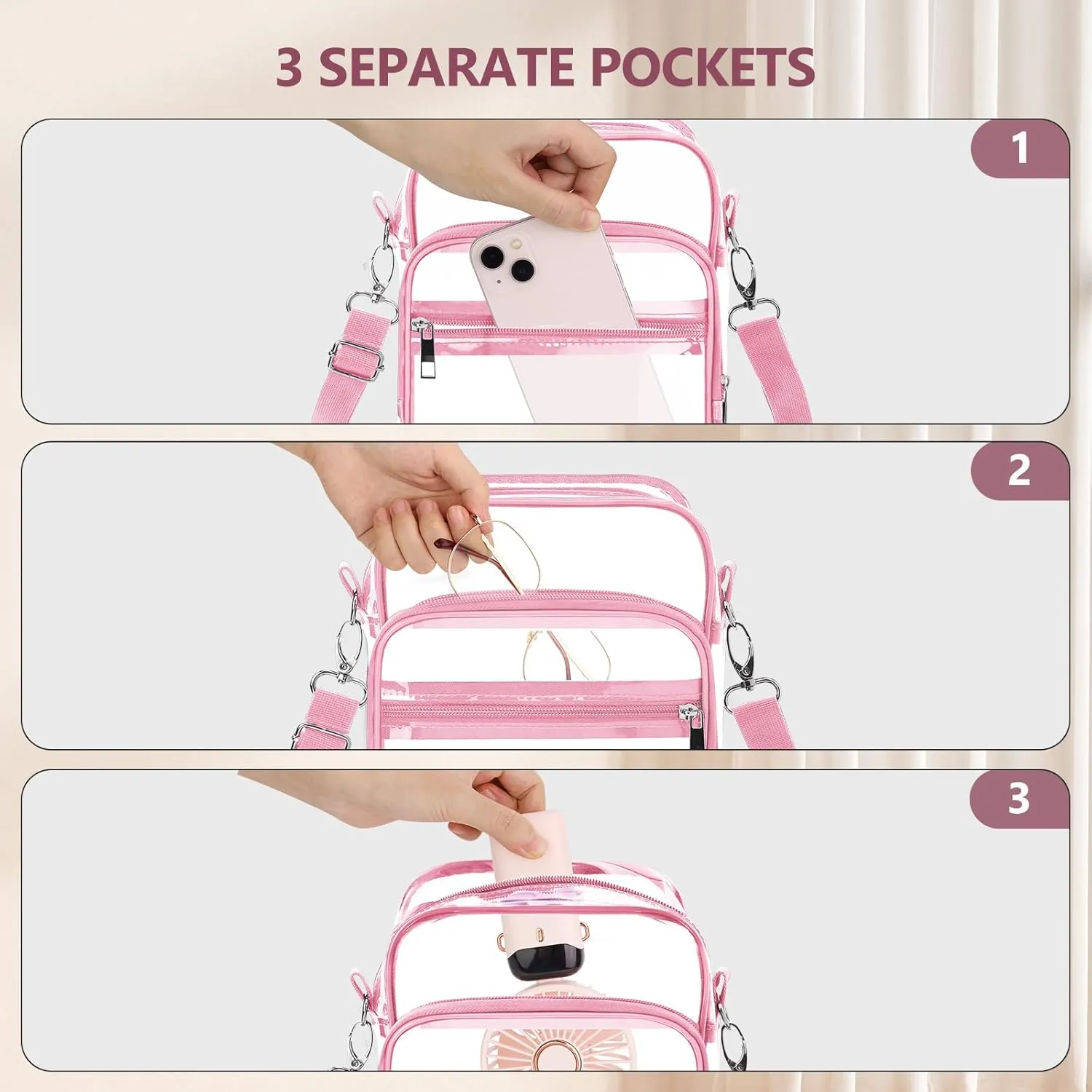 Blvornl Clear Crossbody Bag with Adjustable Shoulder Strap, Stadium Approved PVC Clear Purse Bag, Clear Messenger Bag