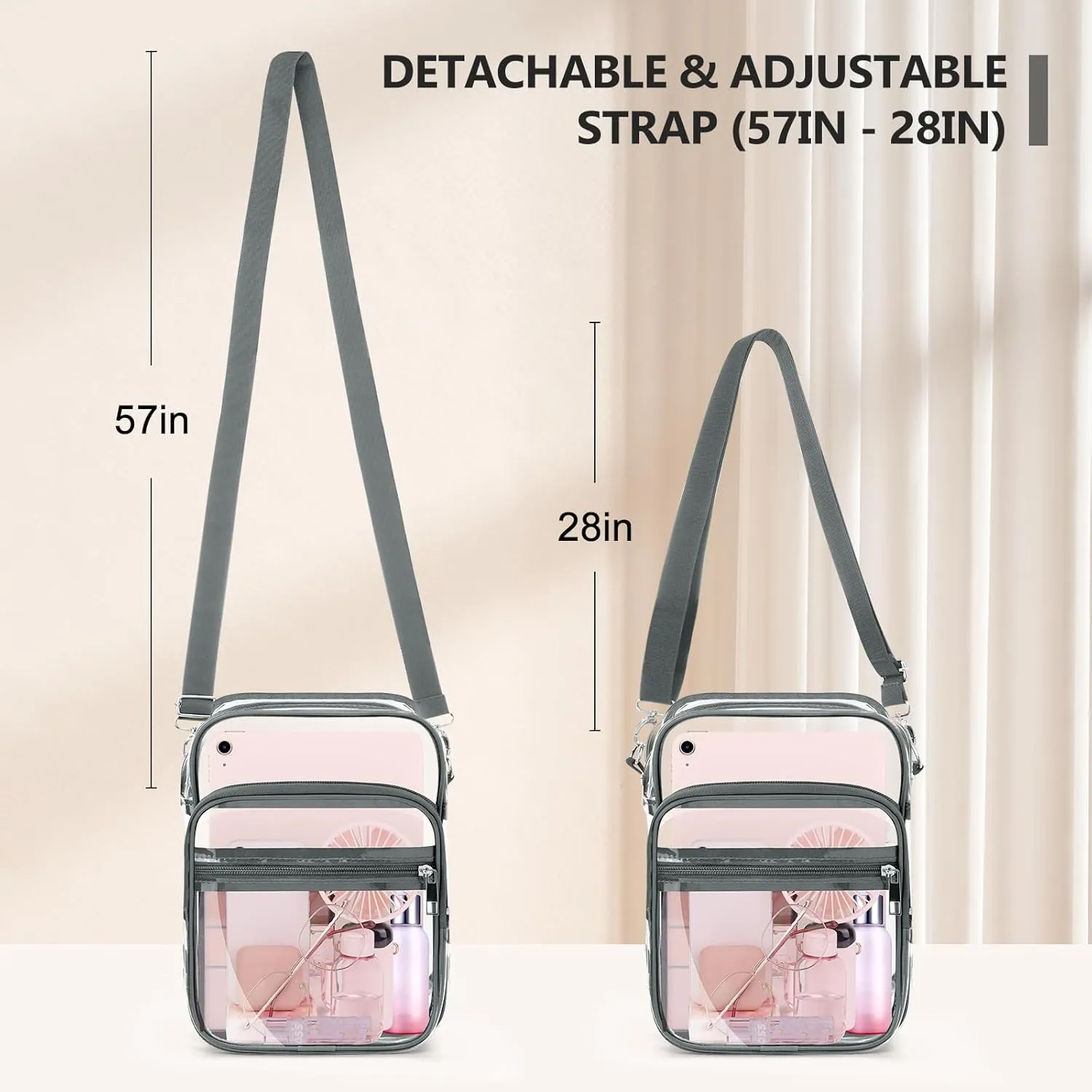 Blvornl Clear Crossbody Bag with Adjustable Shoulder Strap, Stadium Approved PVC Clear Purse Bag, Clear Messenger Bag
