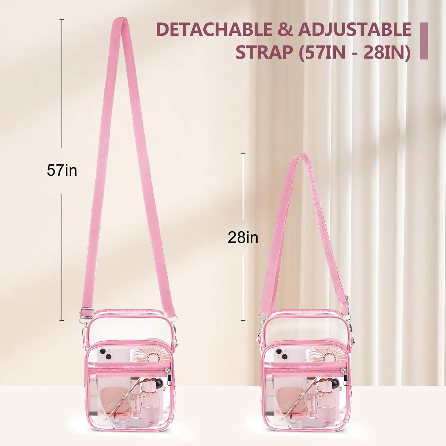 Blvornl Clear Crossbody Bag with Adjustable Shoulder Strap, Stadium Approved PVC Clear Purse Bag, Clear Messenger Bag