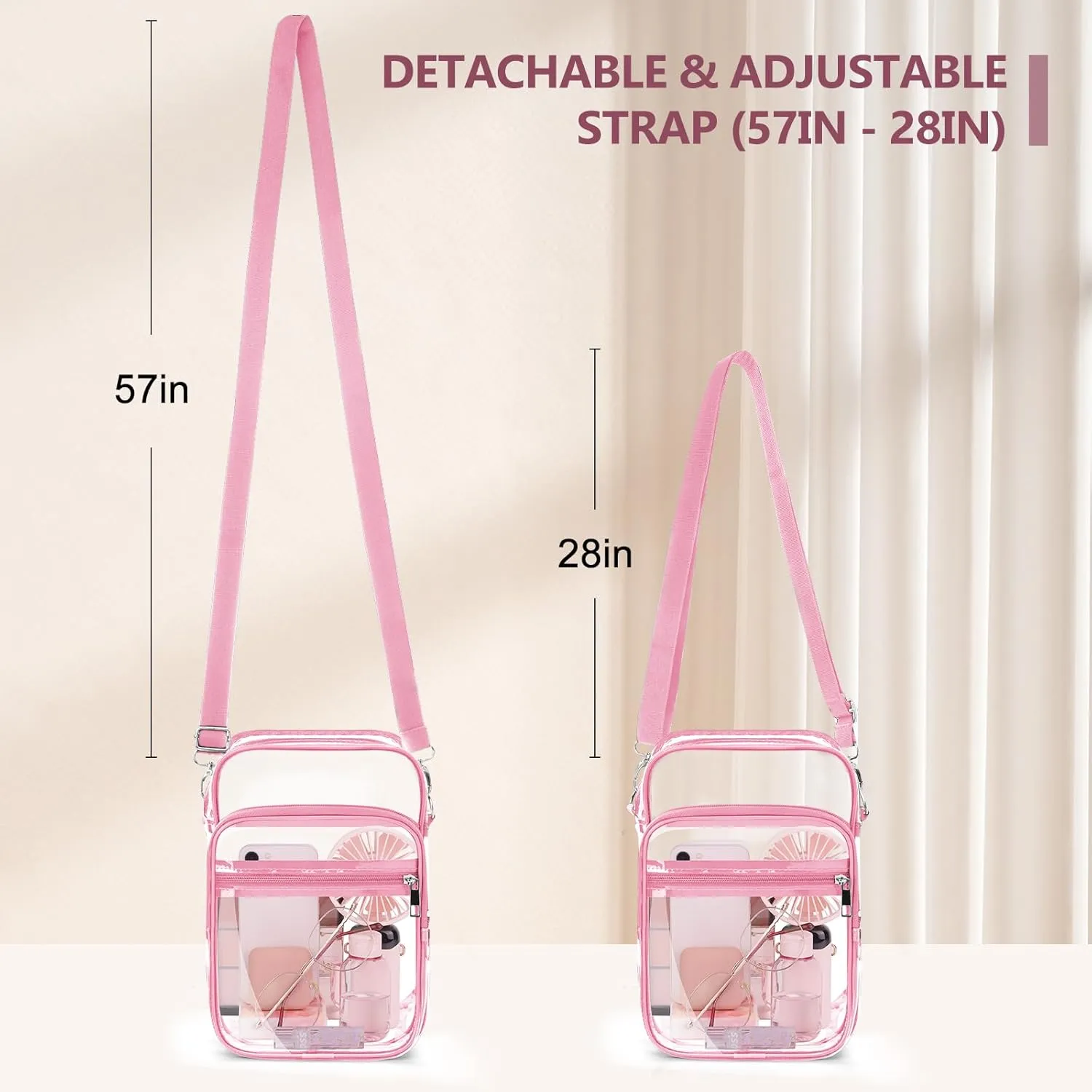 Blvornl Clear Crossbody Bag with Adjustable Shoulder Strap, Stadium Approved PVC Clear Purse Bag, Clear Messenger Bag