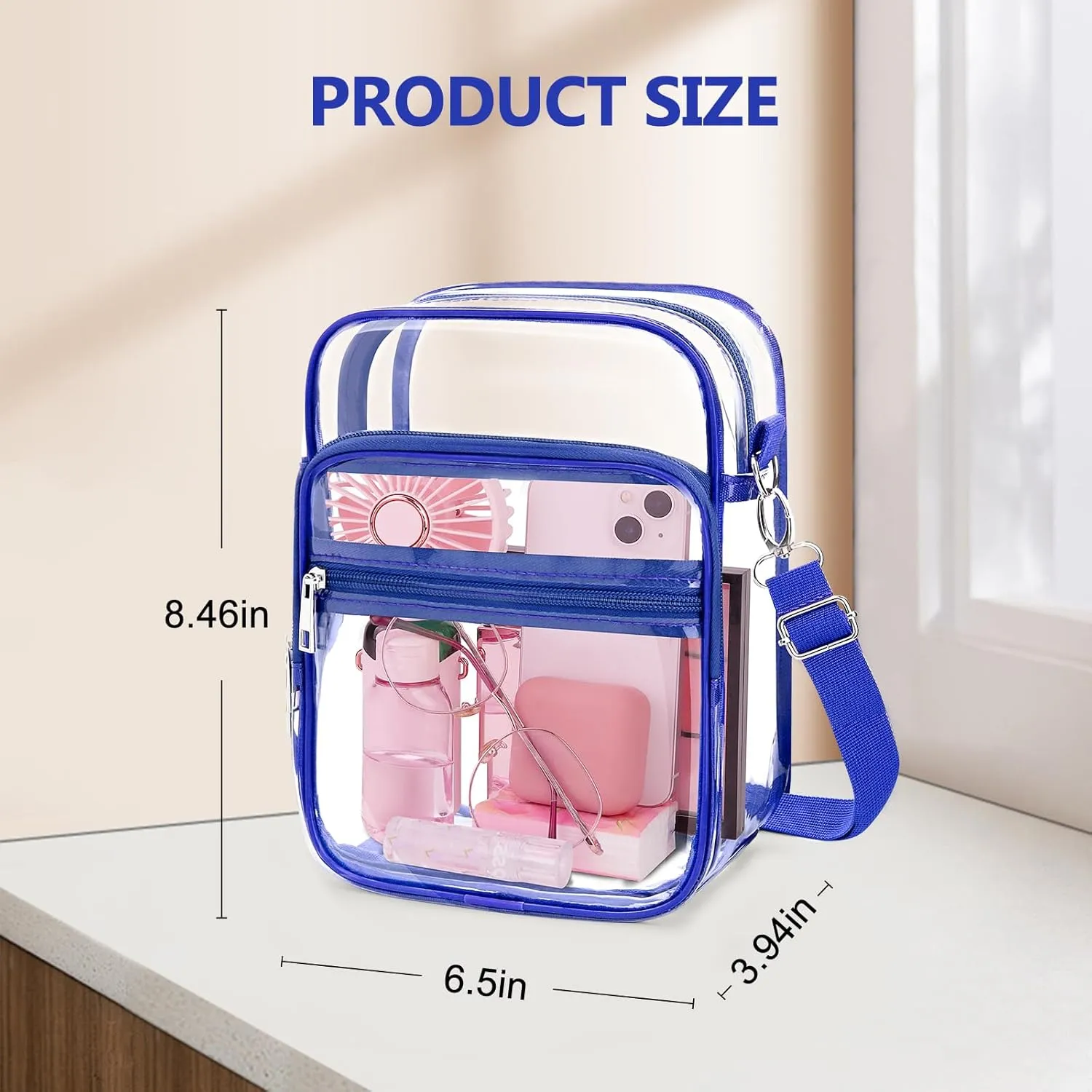 Blvornl Clear Crossbody Bag with Adjustable Shoulder Strap, Stadium Approved PVC Clear Purse Bag, Clear Messenger Bag