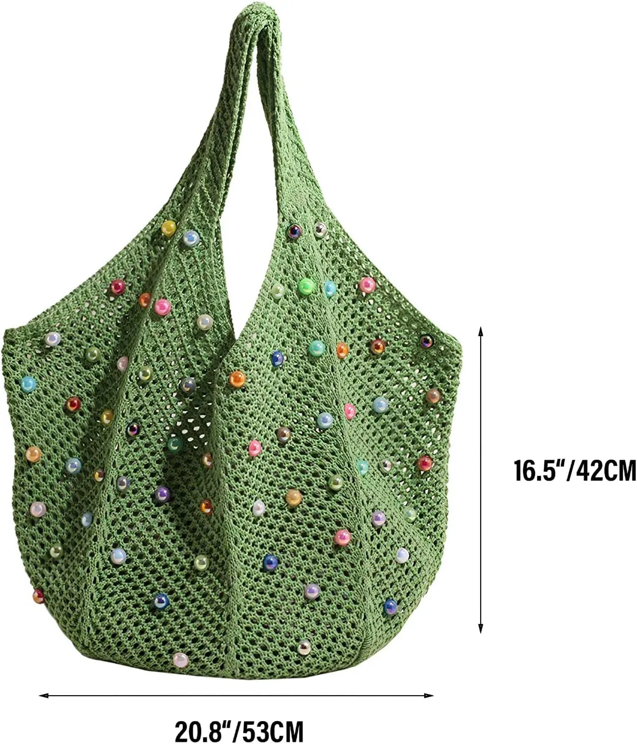 Boho Crochet Beach Tote Shoulder Bag with Colored Beads | Colorful Aesthetic Hippie Knit Bag for Women