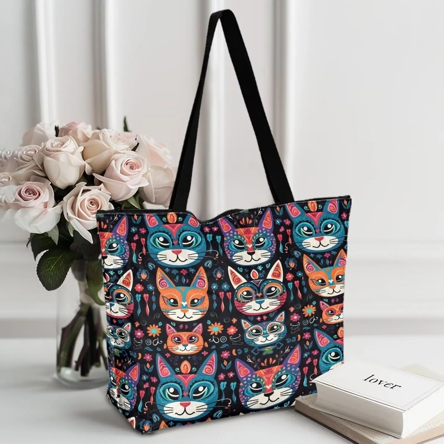 Boho Mandala Lotus Cat Women Paper Tote Bag, Hawaii Cocount Tree Commute Bags, Adorable Puppy Kitten Large Handbag