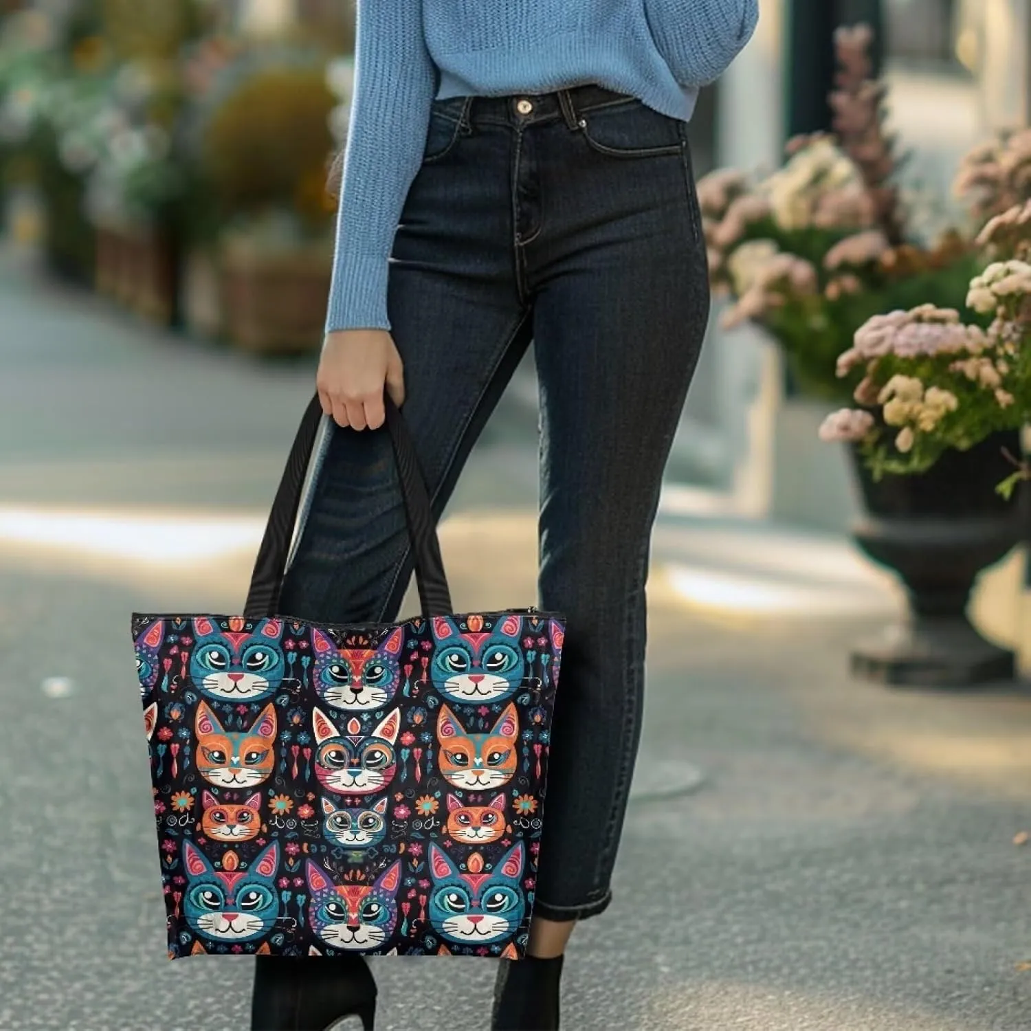 Boho Mandala Lotus Cat Women Paper Tote Bag, Hawaii Cocount Tree Commute Bags, Adorable Puppy Kitten Large Handbag