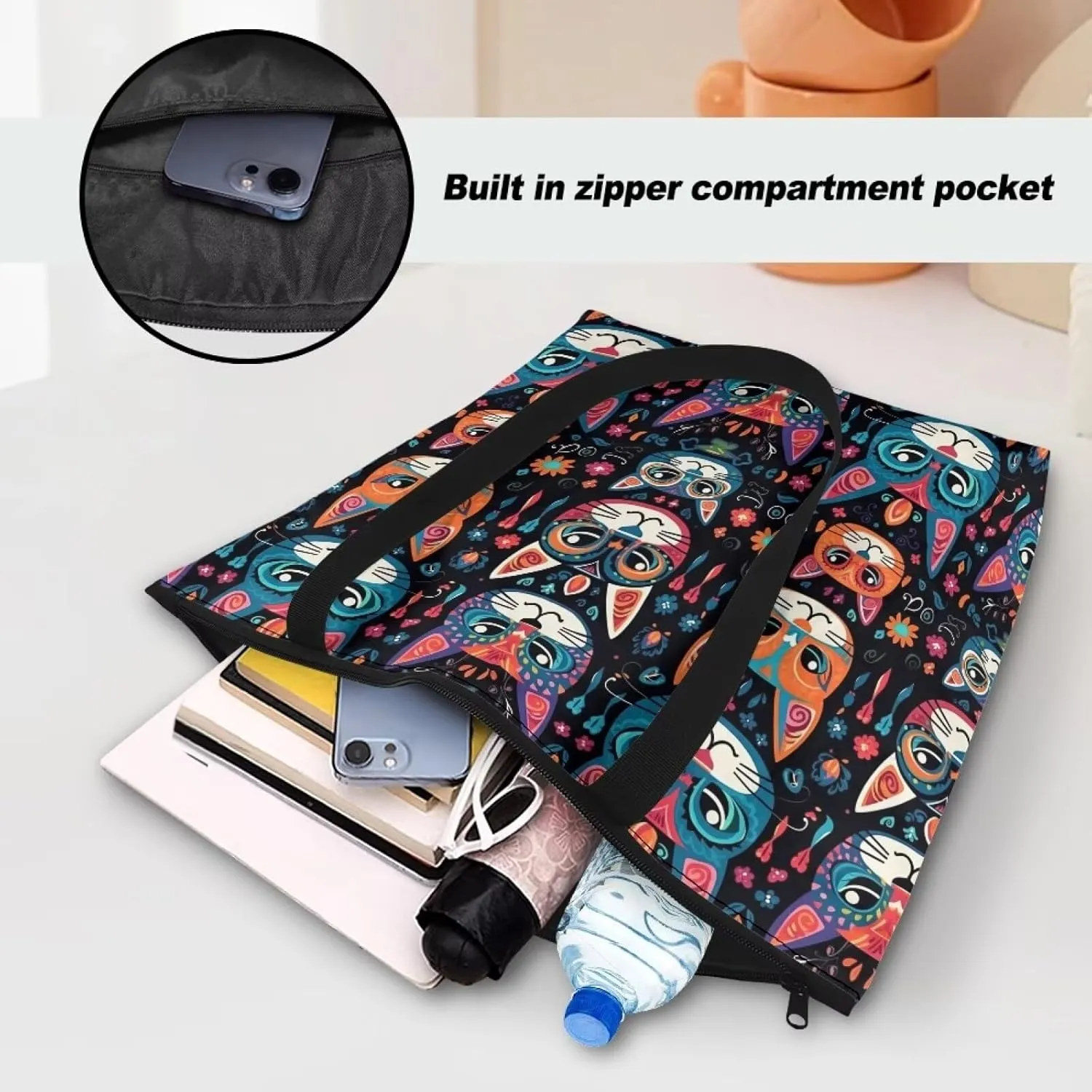 Boho Mandala Lotus Cat Women Paper Tote Bag, Hawaii Cocount Tree Commute Bags, Adorable Puppy Kitten Large Handbag