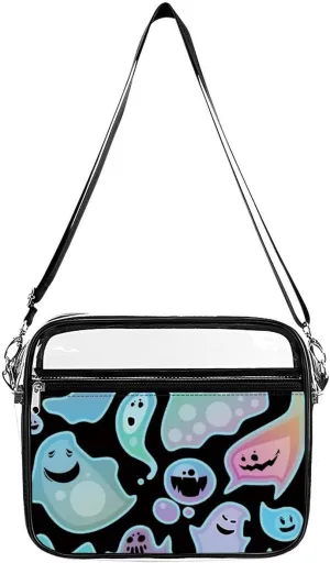Boo Ghost Host Large Clear Stadium Bag Clear Mini Messenger Bags with 2 Compartments Crossbody Bag