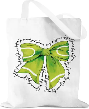 Bow Basketball Soccer Softball Tennis Volleyball Football Canvas Tote Bag Gifts for Women Reusable Grocery Bags
