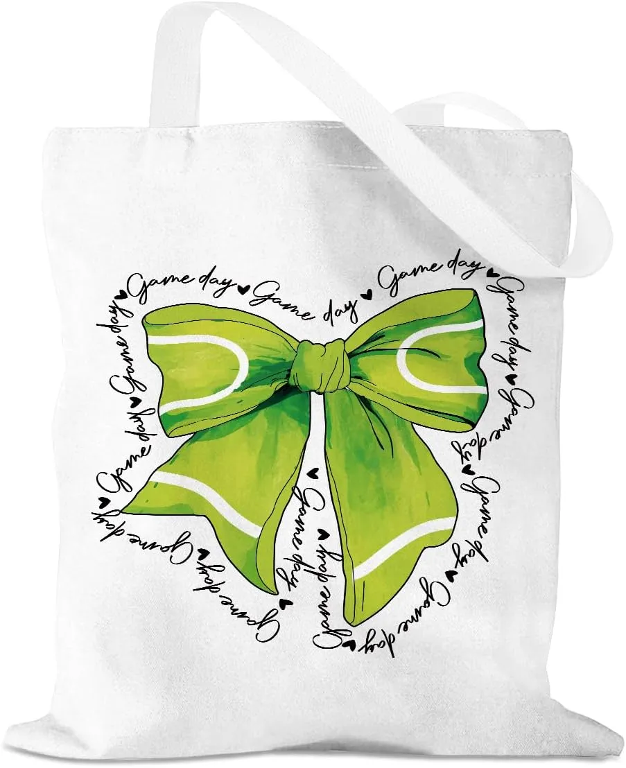 Bow Basketball Soccer Softball Tennis Volleyball Football Canvas Tote Bag Gifts for Women Reusable Grocery Bags