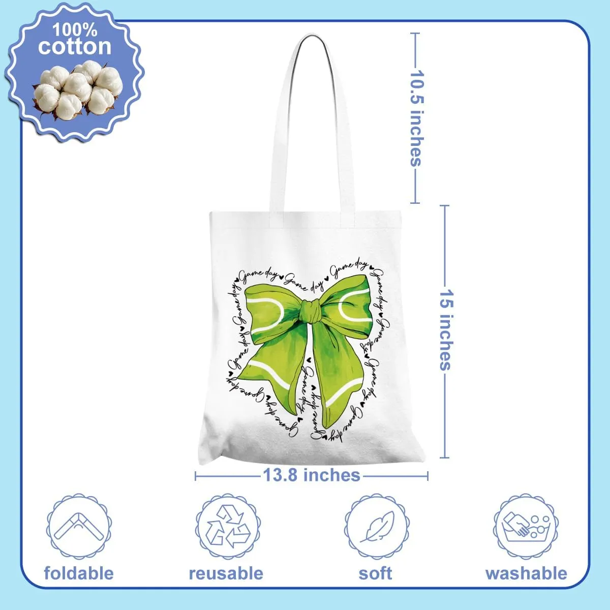 Bow Basketball Soccer Softball Tennis Volleyball Football Canvas Tote Bag Gifts for Women Reusable Grocery Bags
