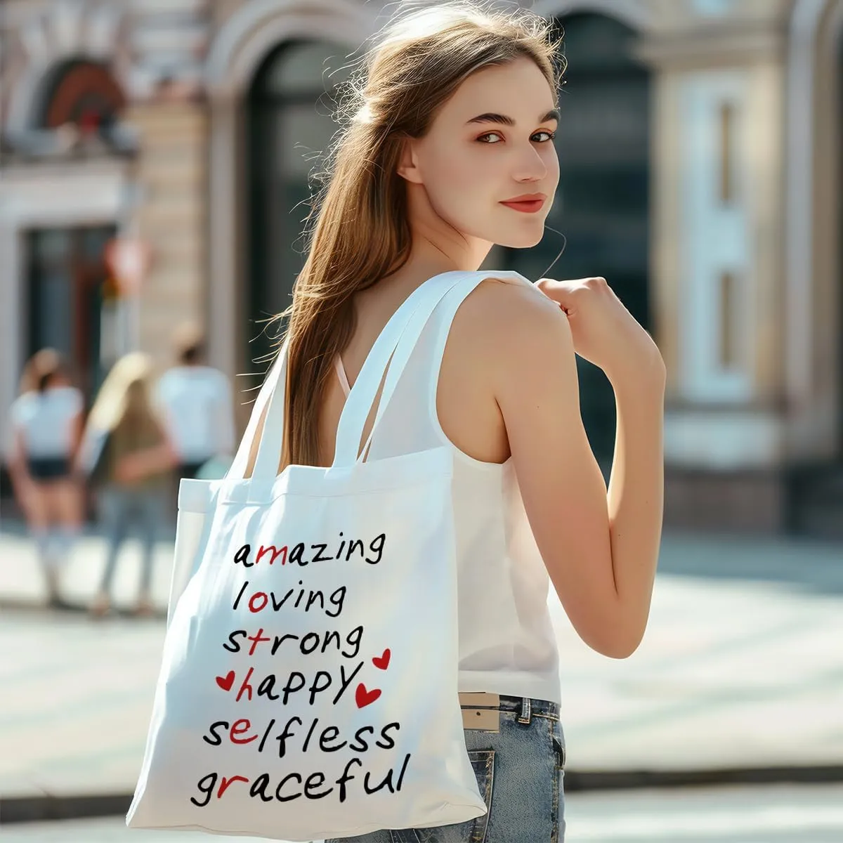Bows Canvas Tote Bag Mom Gifts, Inspirational Christian Birthday Gift for Women Mama Mothers Day Reusable Grocery Bag