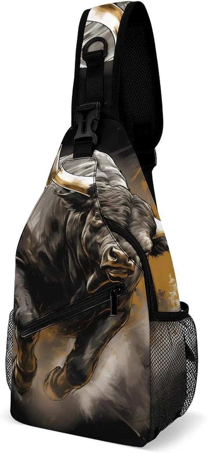 Bull Painting Bullfight Crossbody Sling Backpack Multipurpose Chest Bag Casual Shoulder Bag Travel Hiking Daypack