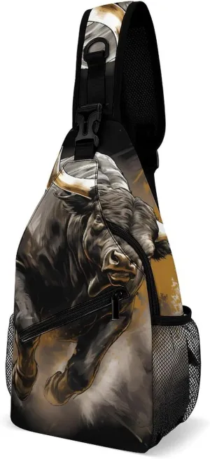 Bull Painting Bullfight Crossbody Sling Backpack Multipurpose Chest Bag Casual Shoulder Bag Travel Hiking Daypack