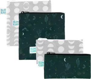 Bumkins Reusable Sandwich and Snack Bags, for Kids School Lunch and Adults Portion, Washable Fabric, Waterproof Cloth Zip Bag, Travel Pouch, Food-Safe Storage, 4-pack Set Desert Dk. Green and Gray
