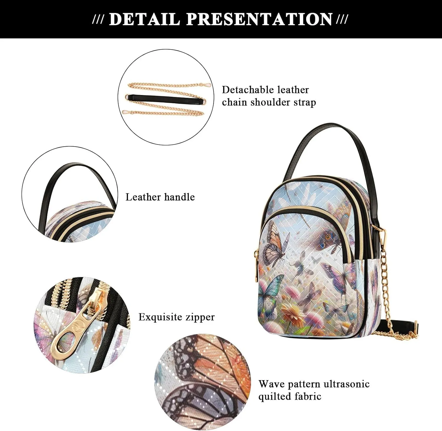 Butterflies and Dragonflies Cross Body Bag for Woman Travel, Women's Crossbody Handbags Trendy Sholder Bag