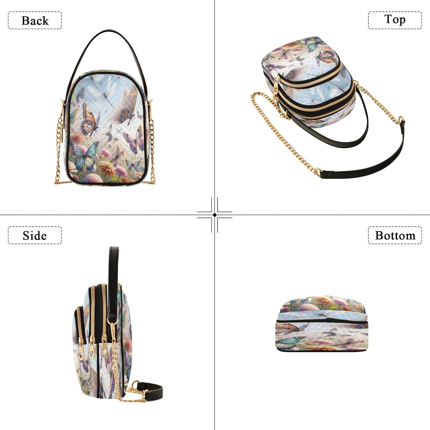 Butterflies and Dragonflies Cross Body Bag for Woman Travel, Women's Crossbody Handbags Trendy Sholder Bag
