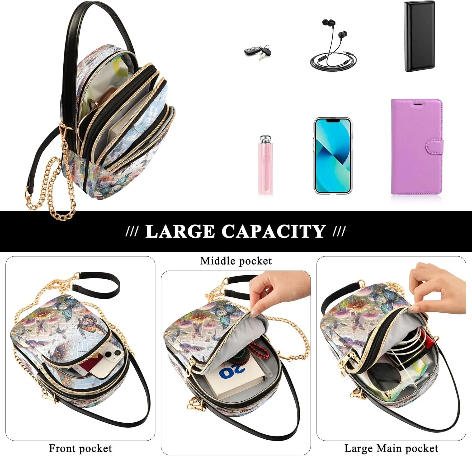 Butterflies and Dragonflies Cross Body Bag for Woman Travel, Women's Crossbody Handbags Trendy Sholder Bag