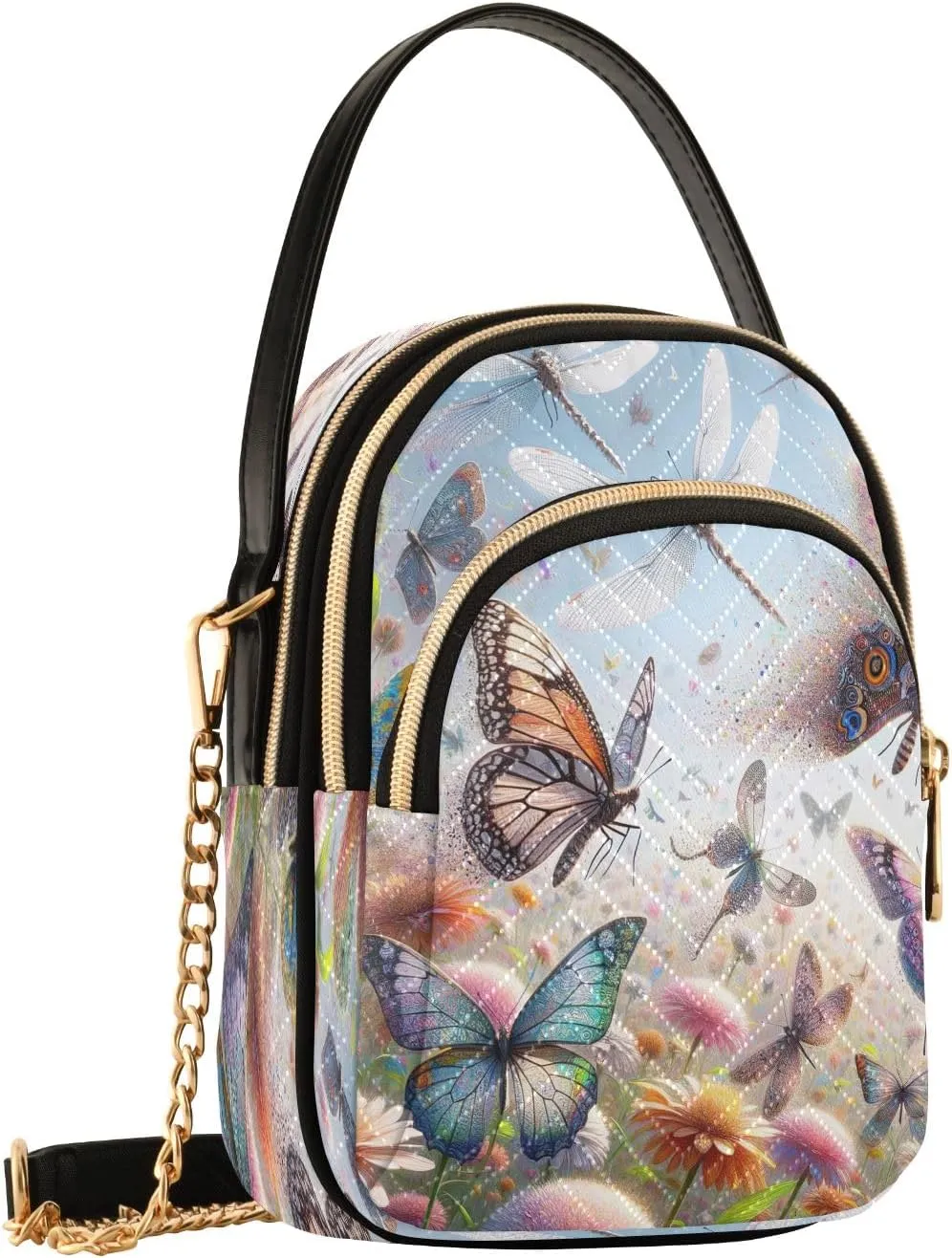 Butterflies and Dragonflies Cross Body Bag for Woman Travel, Women's Crossbody Handbags Trendy Sholder Bag