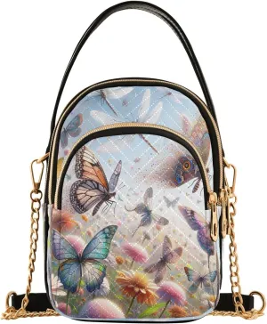 Butterflies and Dragonflies Cross Body Bag for Woman Travel, Women's Crossbody Handbags Trendy Sholder Bag