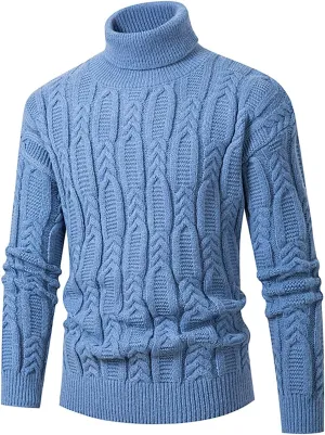 Cable Knit Sweaters for Men Turtleneck Long Sleeve Pullover Sweater Slim Fit Knitted Sweatshirts Winter Warm Coat Top