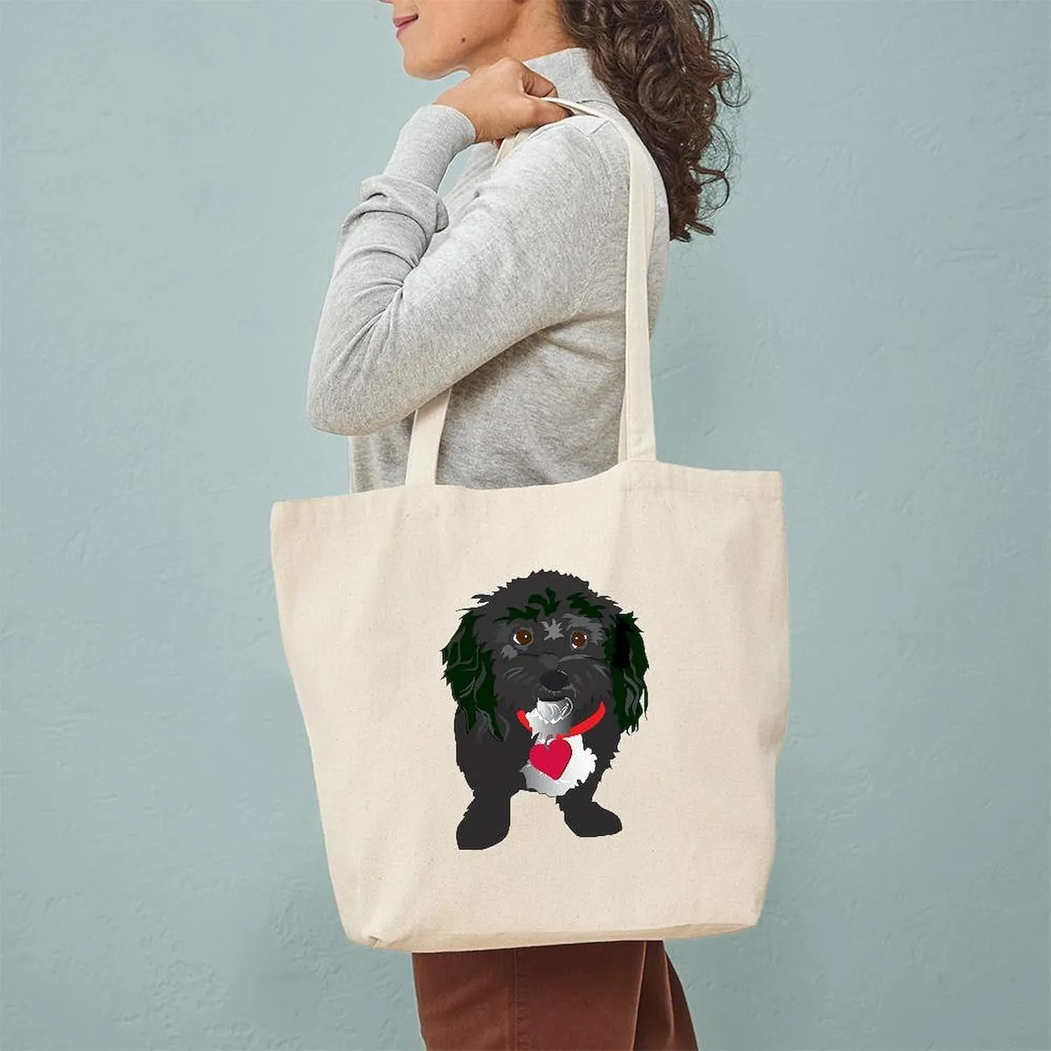 CafePress BLACK DOG Tote Bag Natural Canvas Tote Bag, Reusable Shopping Bag