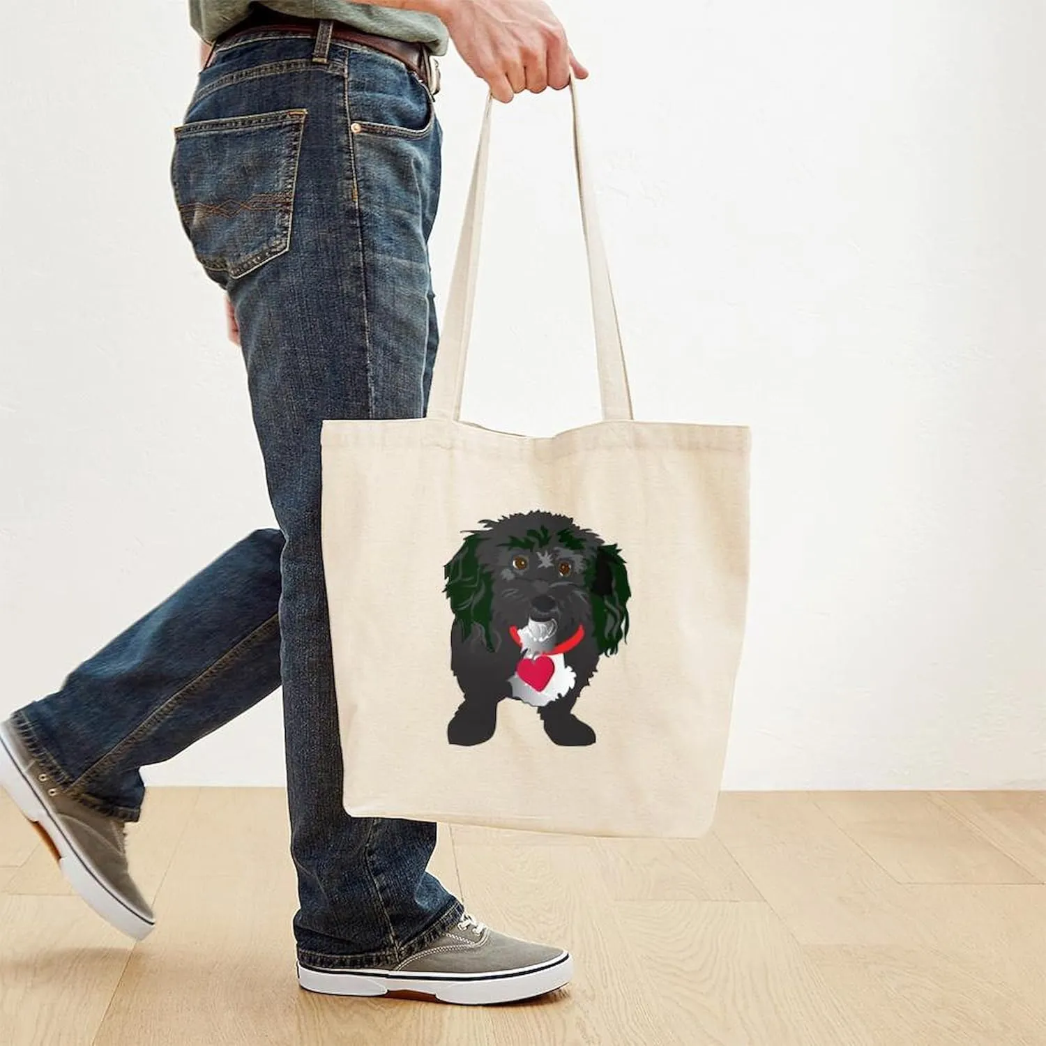 CafePress BLACK DOG Tote Bag Natural Canvas Tote Bag, Reusable Shopping Bag