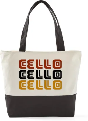 CafePress Cello Black Tan Reddish Trio Canvas Tote Top Zipper Closure