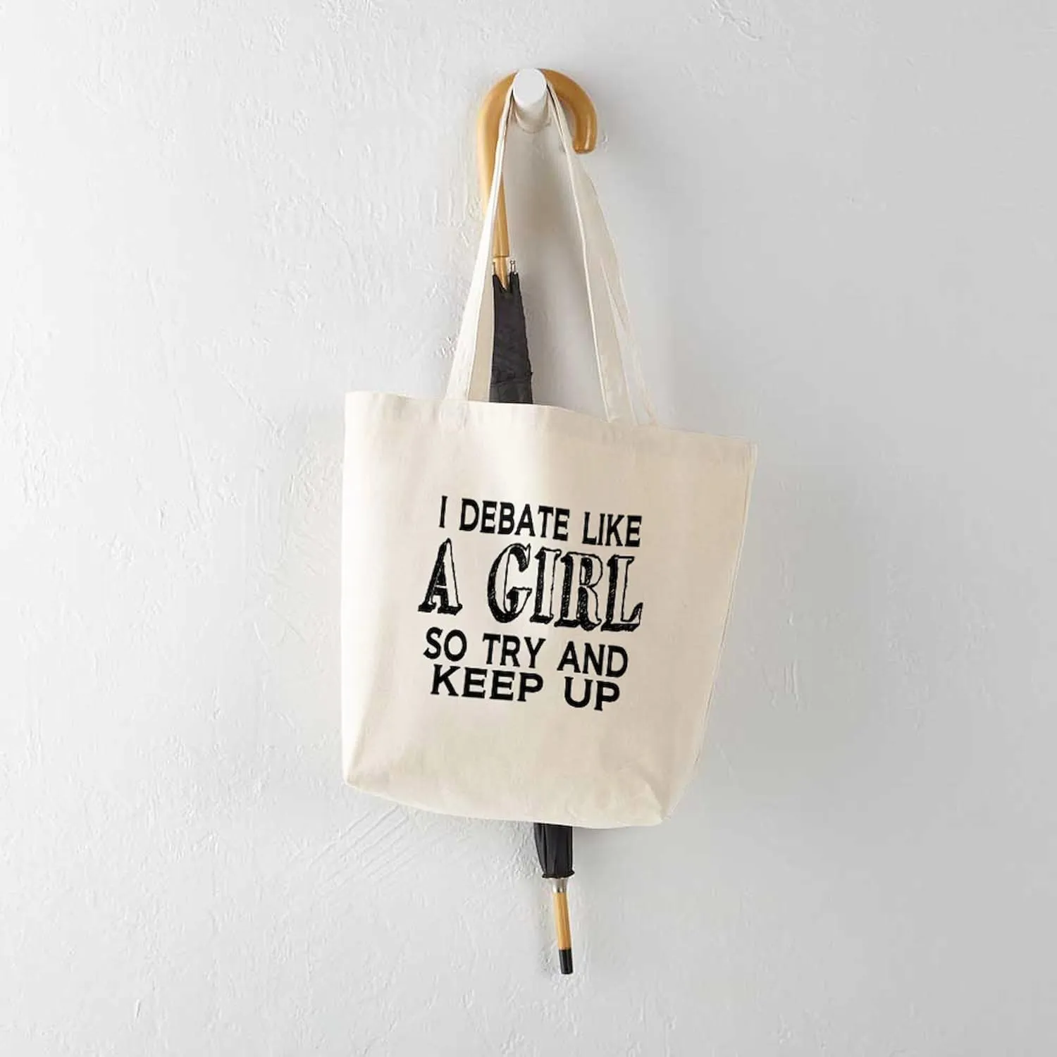 CafePress Debate Like A Girl Tote Bag Natural Canvas Tote Bag, Reusable Shopping Bag