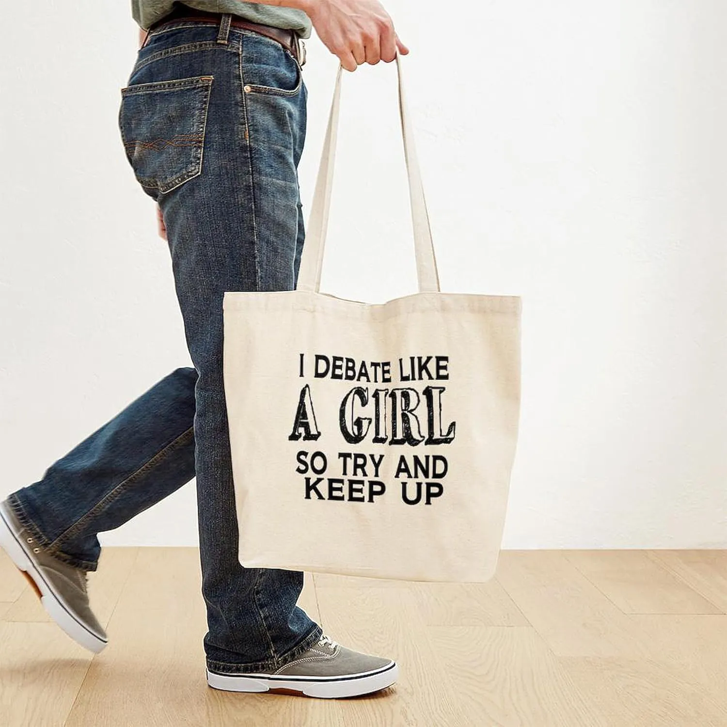 CafePress Debate Like A Girl Tote Bag Natural Canvas Tote Bag, Reusable Shopping Bag