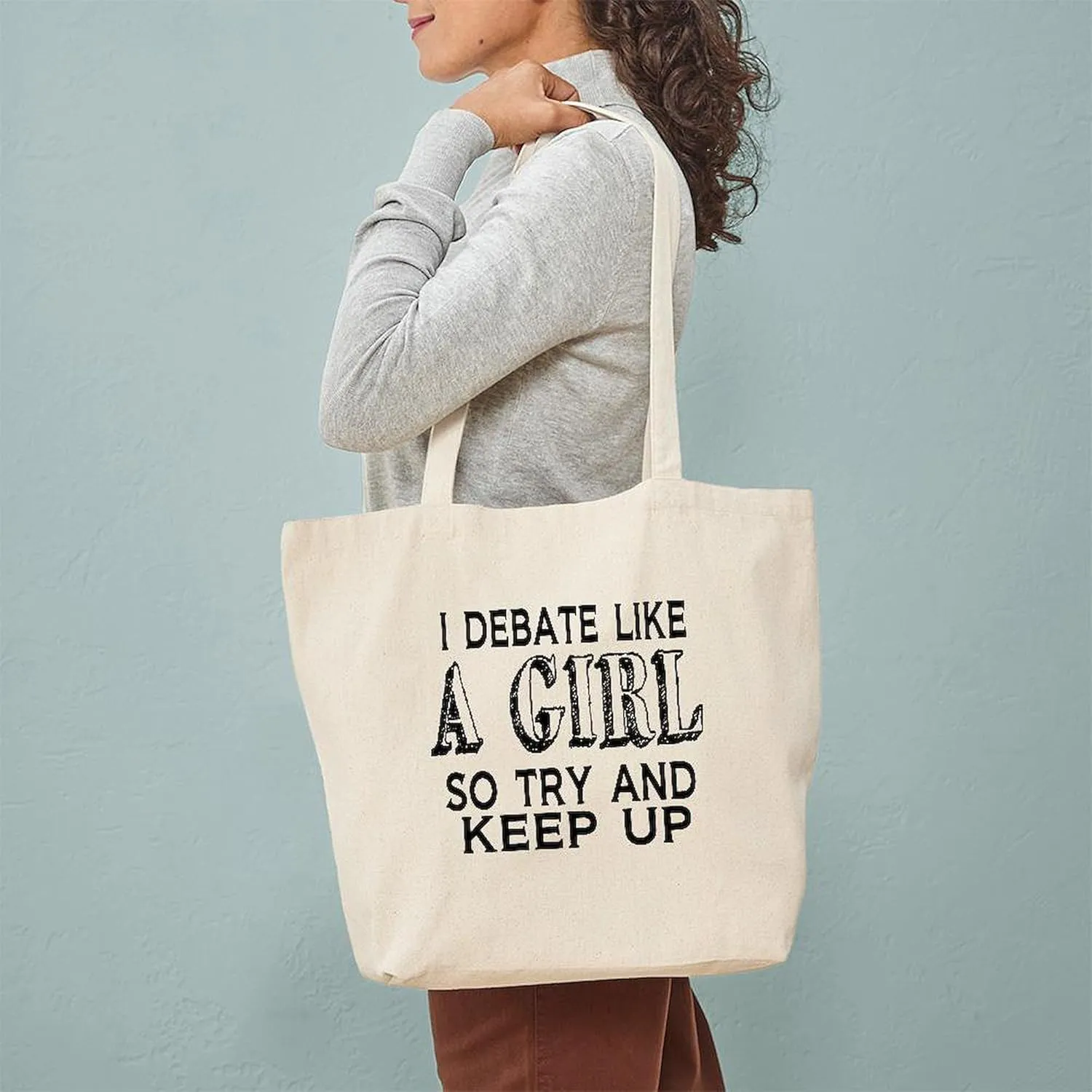 CafePress Debate Like A Girl Tote Bag Natural Canvas Tote Bag, Reusable Shopping Bag