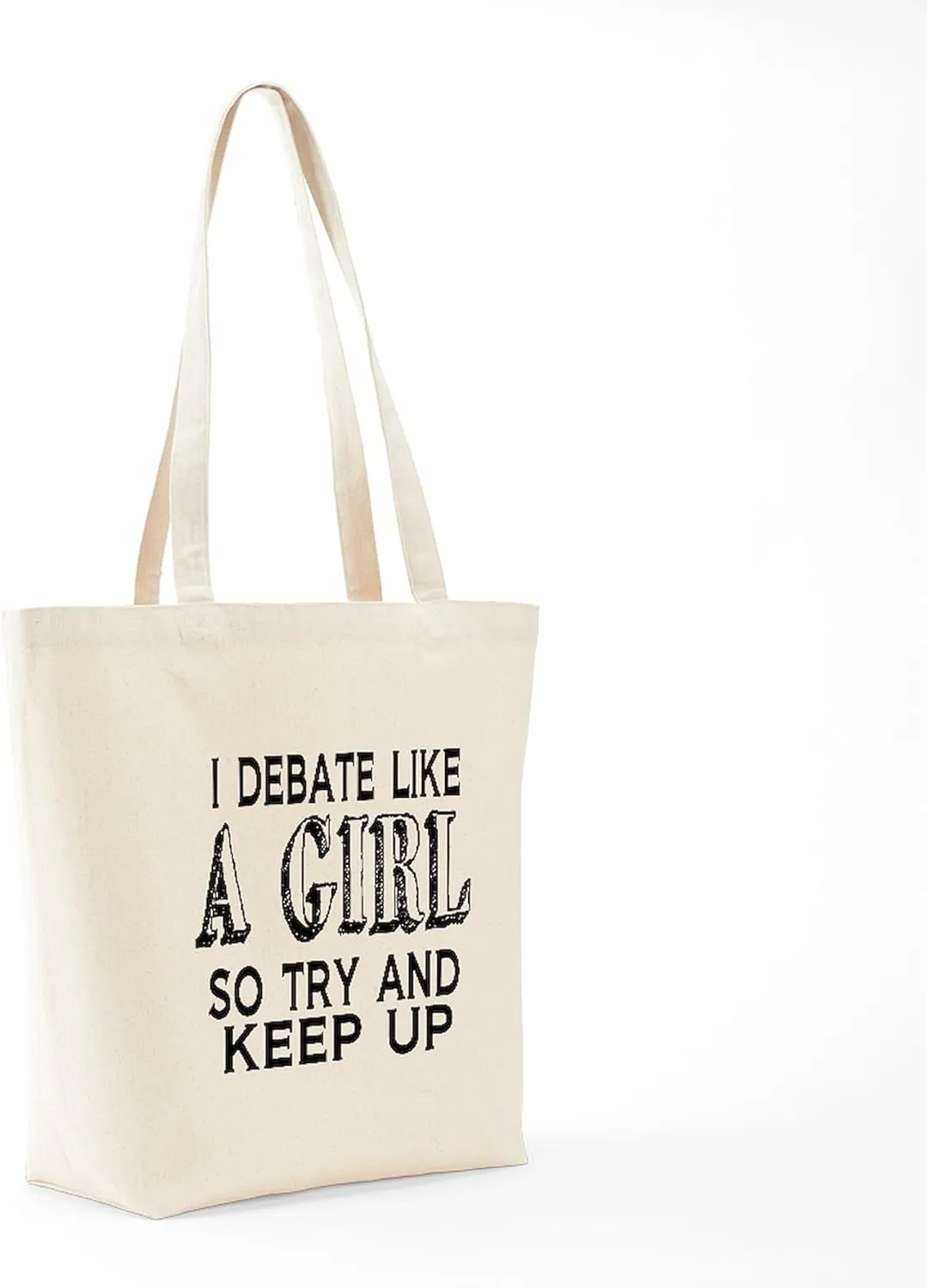 CafePress Debate Like A Girl Tote Bag Natural Canvas Tote Bag, Reusable Shopping Bag