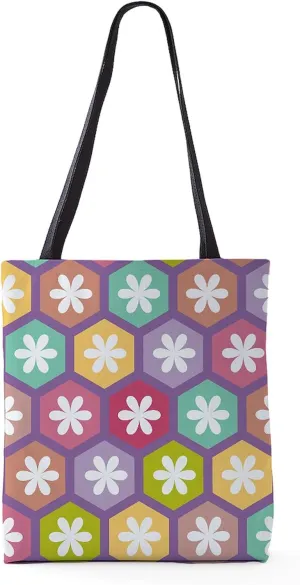 CafePress Hexagon Pattern Flowered 18"x18" Reusable Grocery Shopping Sling Tote Bag
