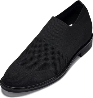 CALTO Men's Invisible Height Increasing Elevator Casual Shoes - Black/Black Sole Ultra Light-Weight Slip-on Knitted Business Dressy Casual Shoes - 2.4 Inches Taller - X1541 - Size 10 D(M) US