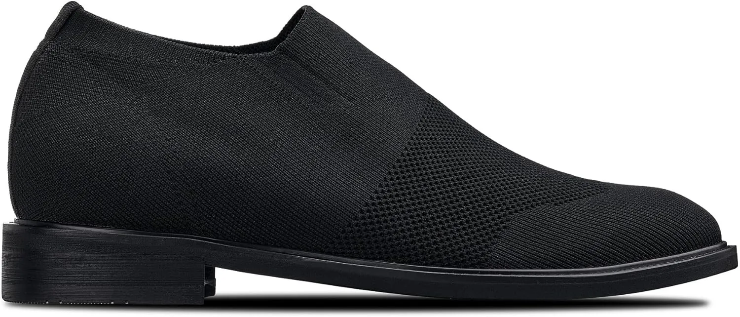 CALTO Men's Invisible Height Increasing Elevator Casual Shoes - Black/Black Sole Ultra Light-Weight Slip-on Knitted Business Dressy Casual Shoes - 2.4 Inches Taller - X1541 - Size 10 D(M) US