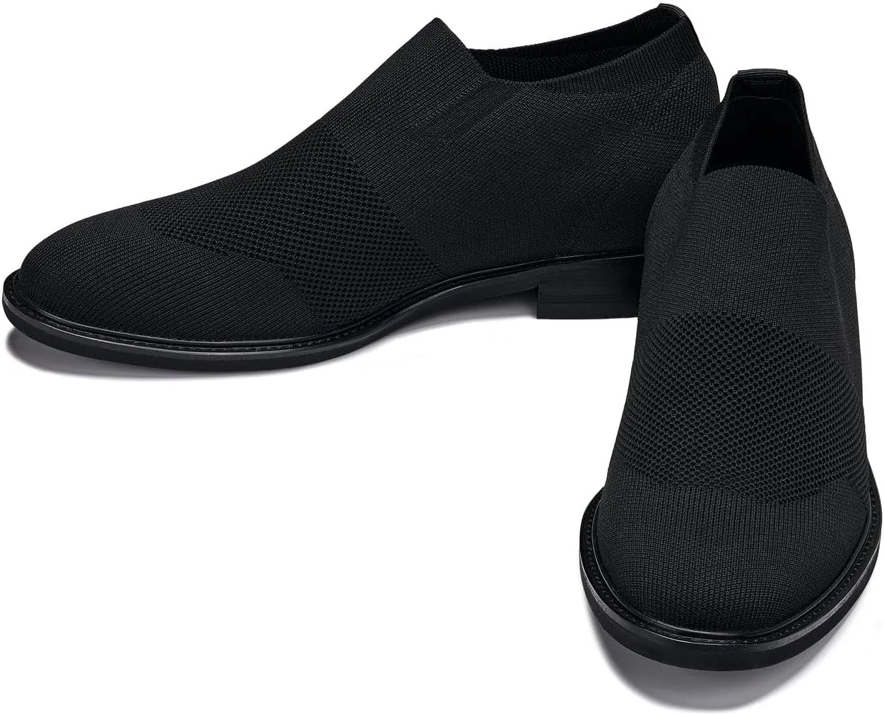 CALTO Men's Invisible Height Increasing Elevator Casual Shoes - Black/Black Sole Ultra Light-Weight Slip-on Knitted Business Dressy Casual Shoes - 2.4 Inches Taller - X1541 - Size 10 D(M) US