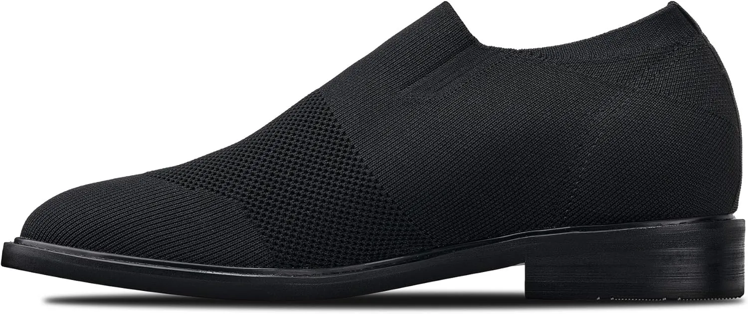 CALTO Men's Invisible Height Increasing Elevator Casual Shoes - Black/Black Sole Ultra Light-Weight Slip-on Knitted Business Dressy Casual Shoes - 2.4 Inches Taller - X1541 - Size 10 D(M) US