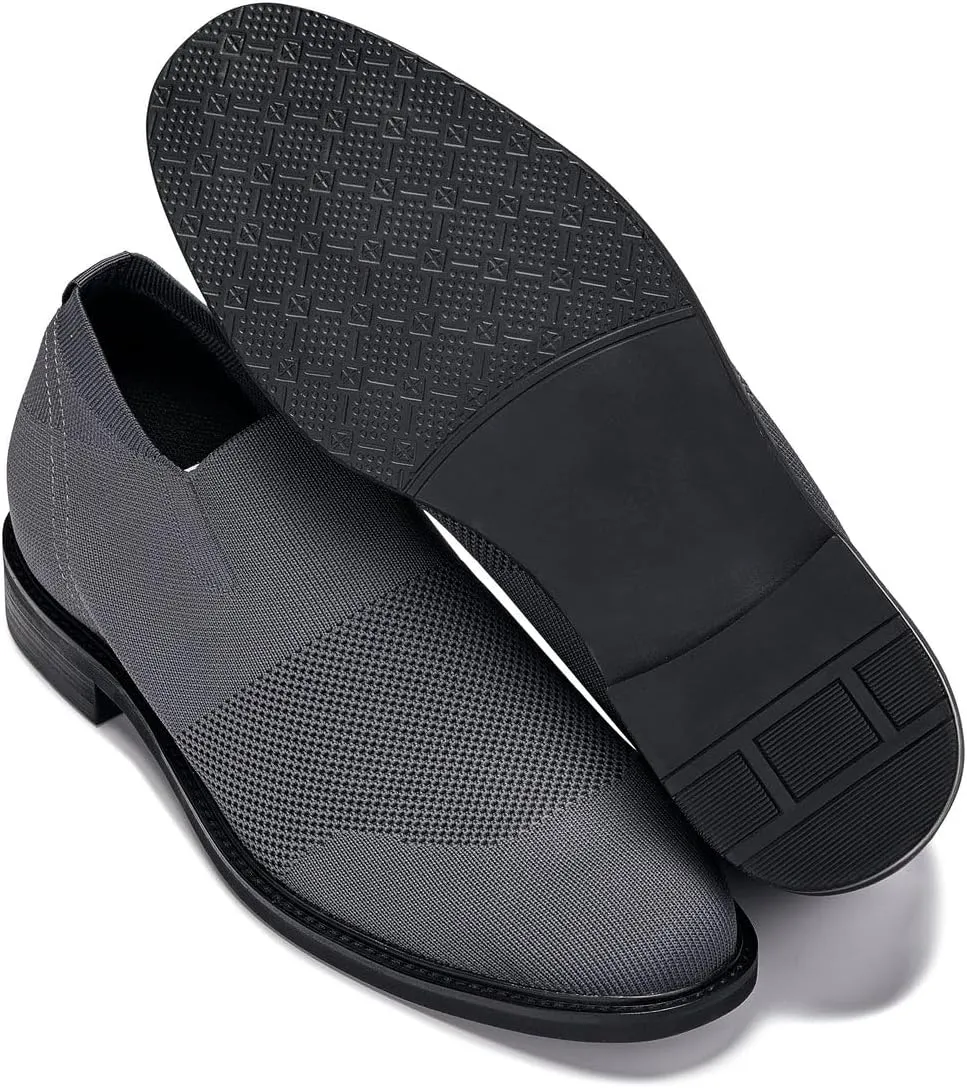 CALTO Men's Invisible Height Increasing Elevator Casual Shoes - Grey Ultra Light-Weight Slip-on Knitted Business Dressy Casual Shoes - 2.4 Inches Taller - X1542 - Size 13 D(M) US