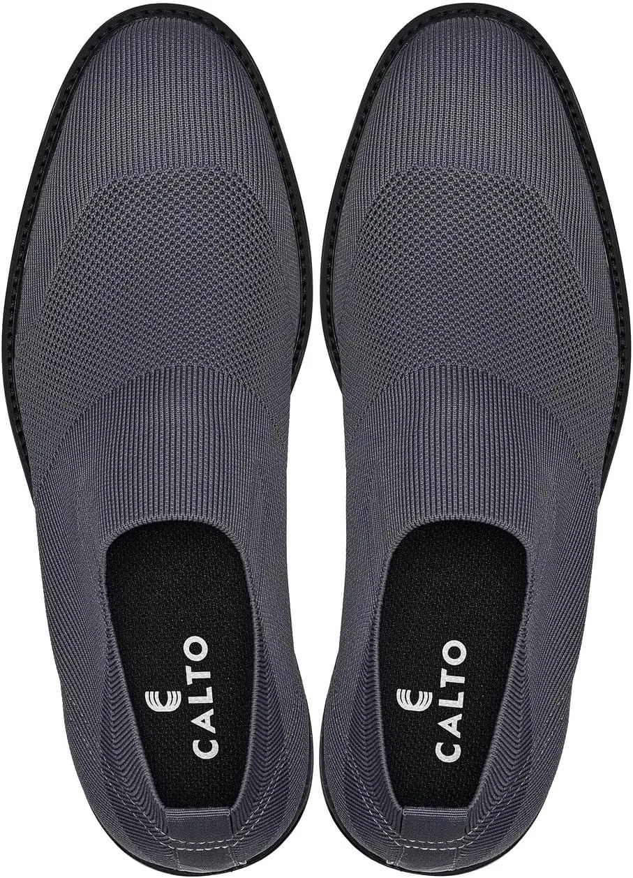CALTO Men's Invisible Height Increasing Elevator Casual Shoes - Grey Ultra Light-Weight Slip-on Knitted Business Dressy Casual Shoes - 2.4 Inches Taller - X1542 - Size 13 D(M) US